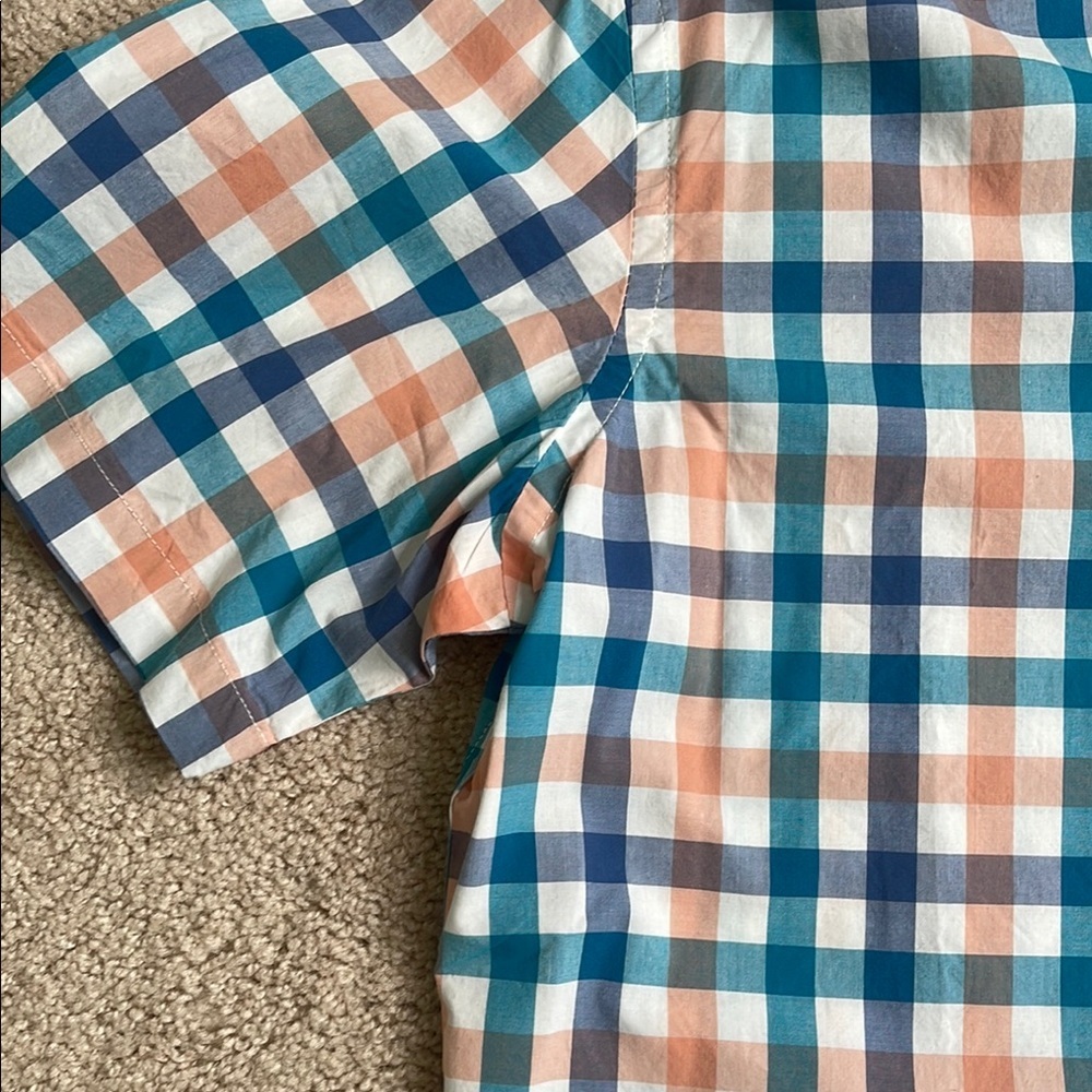 NWT Old Navy Casual Blue and Orange Plaid Shirt (Size; Large Tall) - Picture 3 of 5